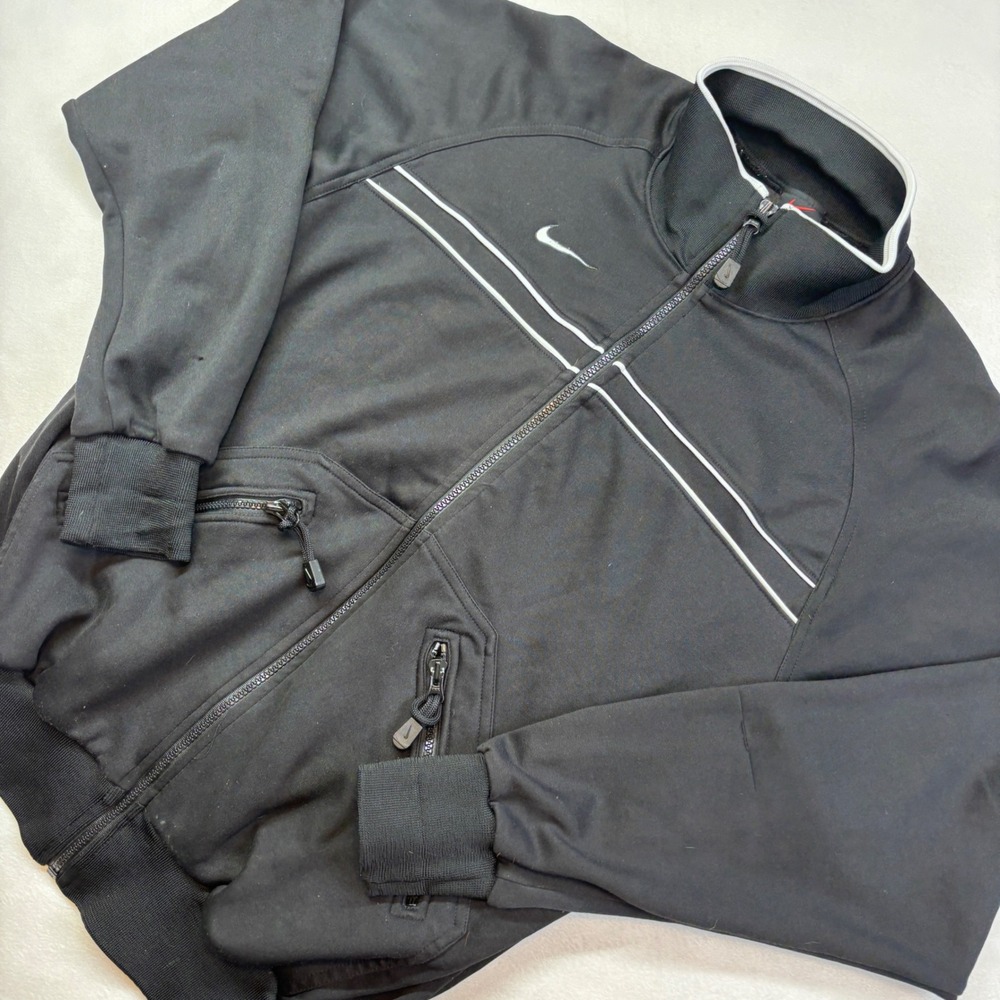 Nike Team Apparel Track Jacket Full Zip Black White Stripes Women's Medium